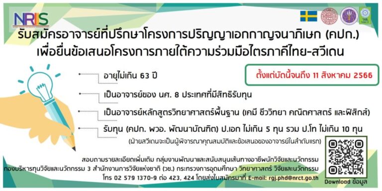 คปก.ประกาศรับสมัครอาจารย์ที่ปรึกษาฝ่ายไทยภายใต้ความร่วมมือไตรภาคี ไทย-สวีเดน ประจำปี 2567